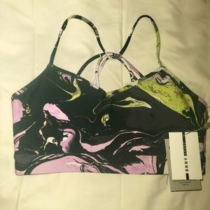 DKNY Women's Sports Bra Marble Print, Sport Strappy Back Medium-Impact (Medium)